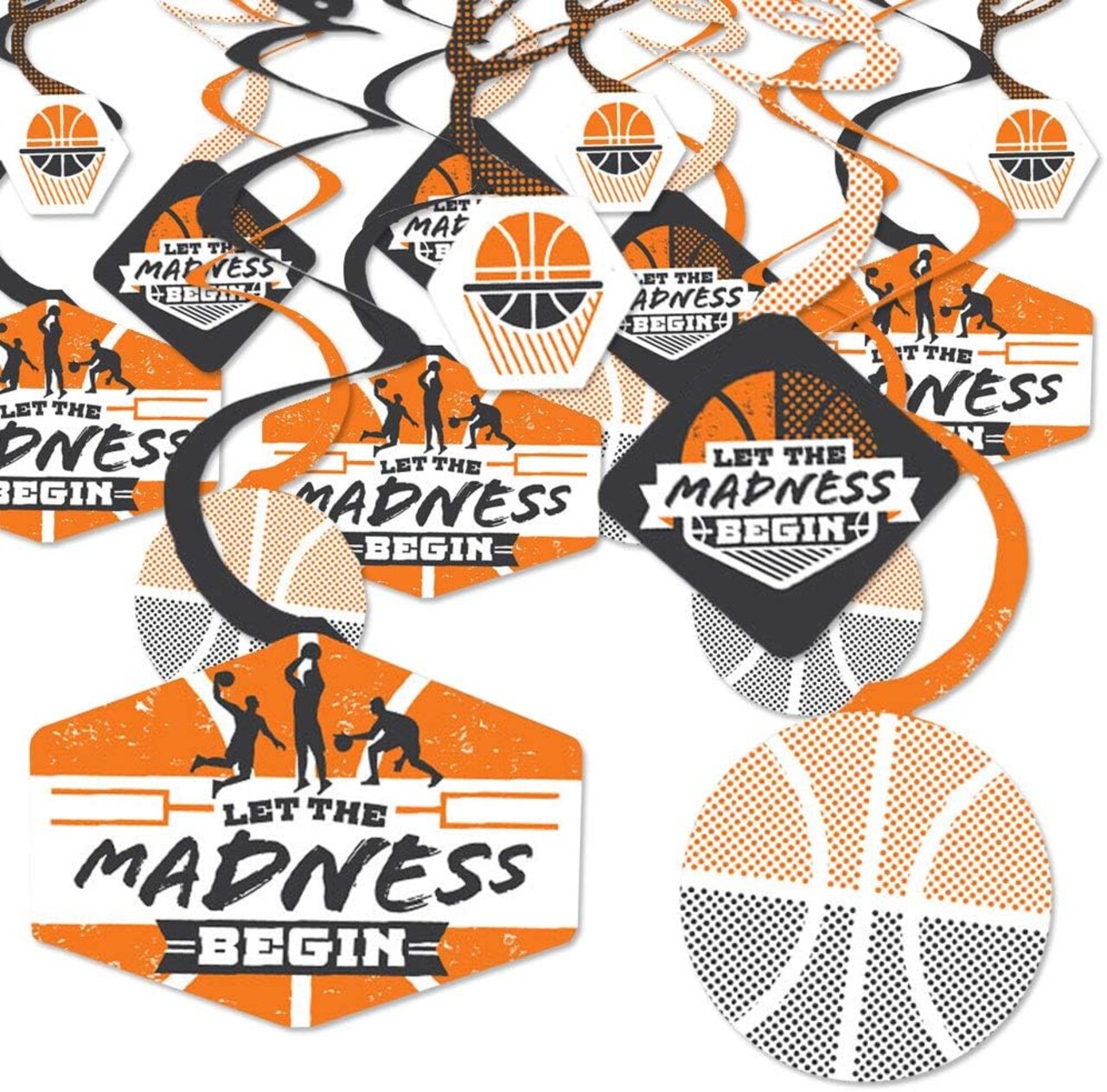Basketball - Let The Madness Begin - College Basketball Party Hanging Decor - Party Decoration Swirls - Set of 40